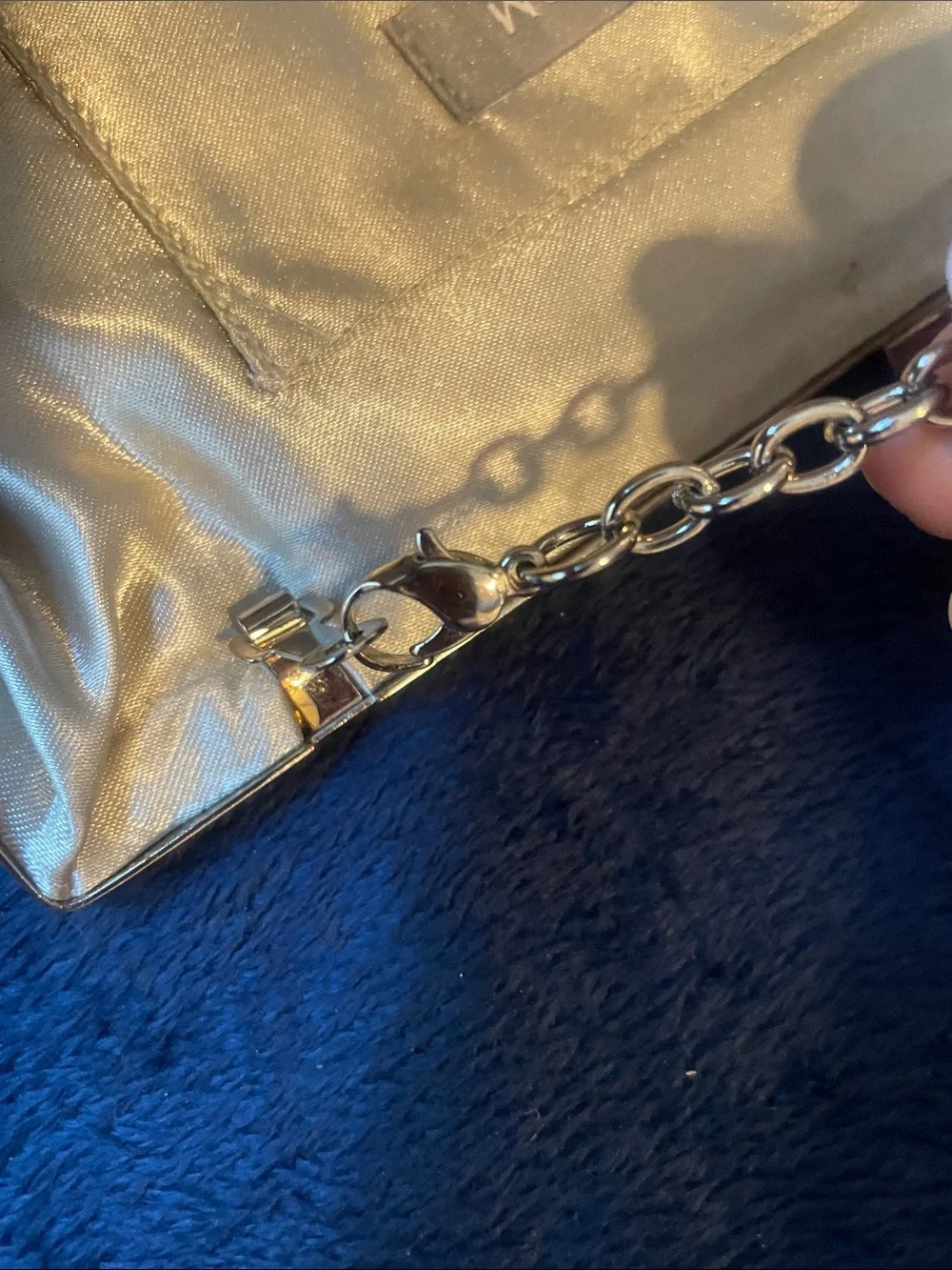 Gorgeous evening bag embellished with large rhinestones and silver clasp